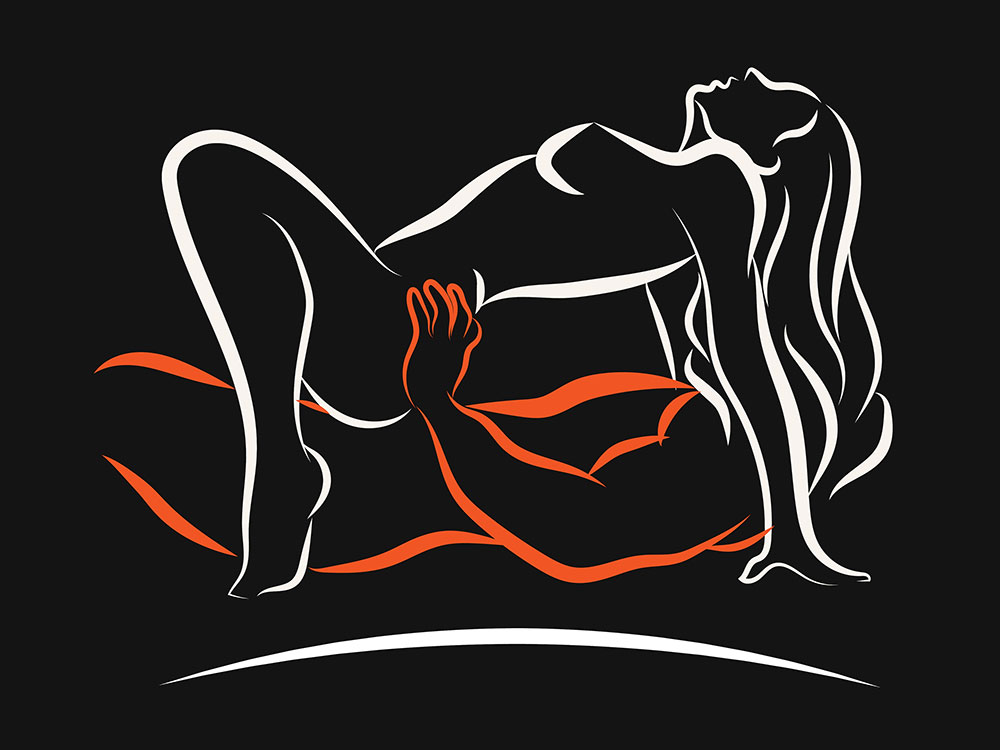 Schemenhafte Zeichnung eines Liebespaares beim Sex auf schwarzem Hintergrund