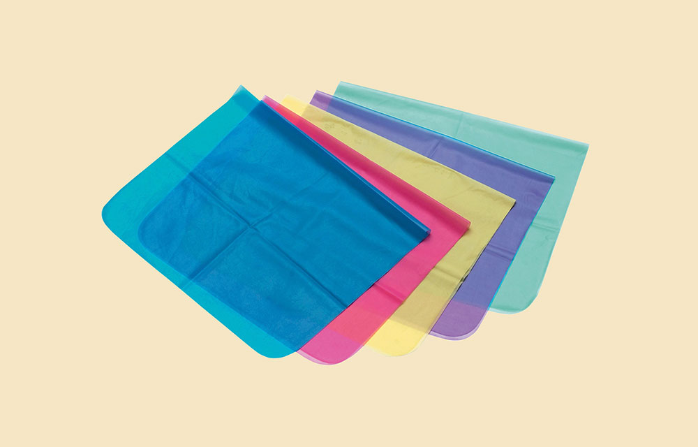 Verschiedenfarbige Dental Dams ausgebreitet