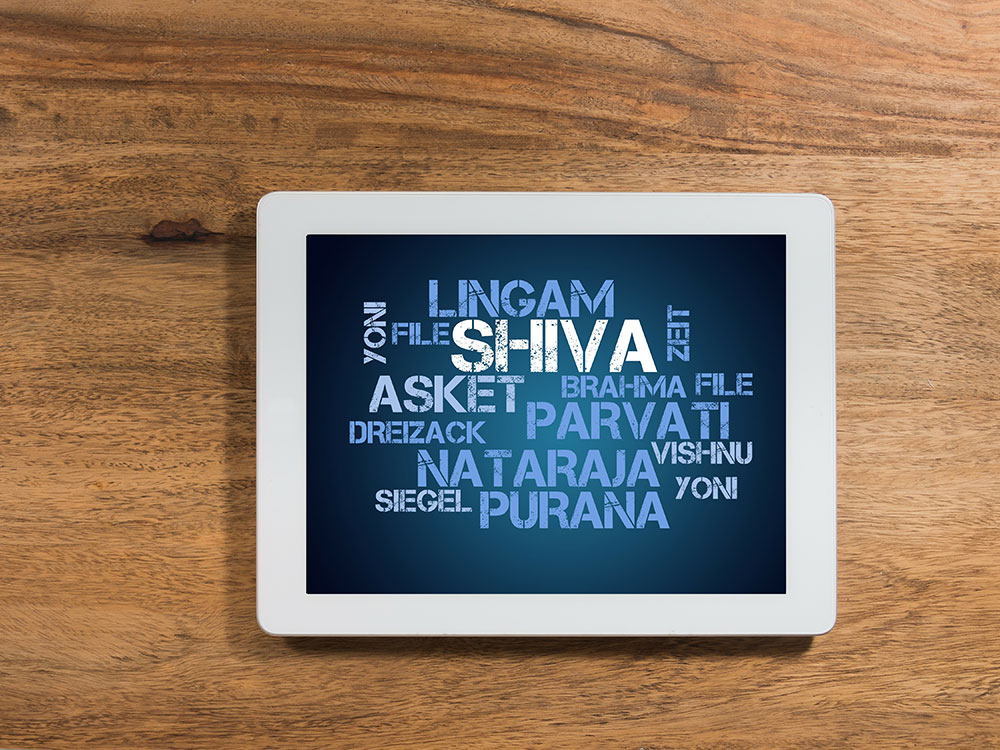 Display mit Wortsammlung rund um Lingam - CrazyCloud